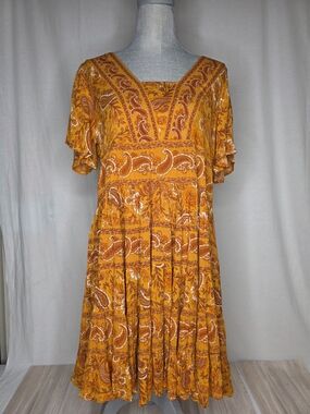 Bila Paisley Midi Dress in Mustard and Rust